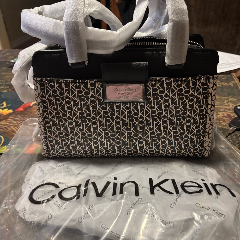 Calvin Klein Monogram Black and White Satchel